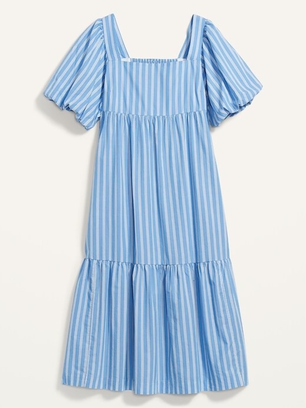 Old Navy Fit & Flare Puff Sleeve Striped Poplin Midi Dress Women’s Size Large - Picture 3 of 7